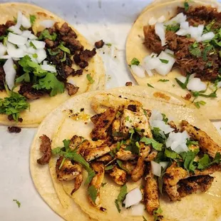 Chicken, carna asada and Lamb tacos