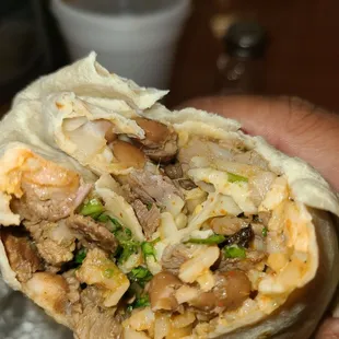 a hand holding a burrito