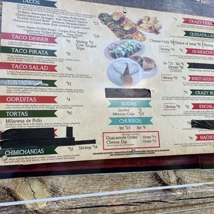 the menu for the restaurant