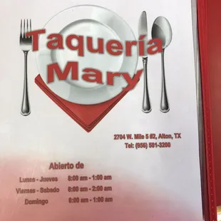 a menu for a restaurant