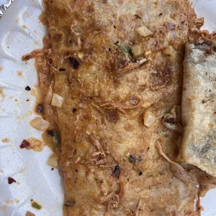 Chicken quesadilla and carne asada quesadilla. It&apos;s also a good size