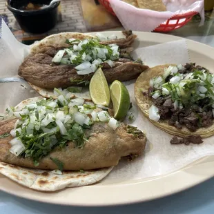 Carne Asada and Chili Relleno tacos