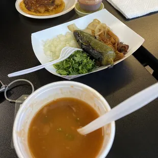 Barbacoa taco, the side fixings, and pot beans. The pot beans were suuuuh good