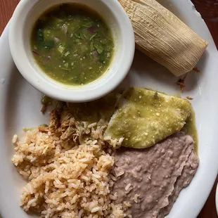 13. One Tamale and One Enchilada Combo, Rice, Refried Beans