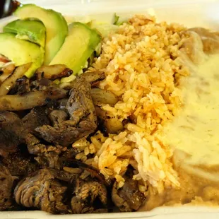 This is what an Asada Platter to-go should look like in my area! Check out the avacado! Just delicious!