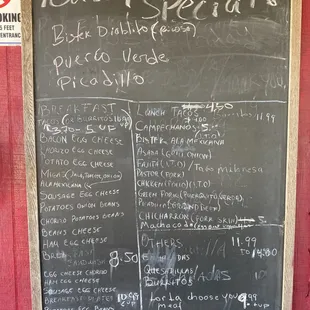 a menu on a chalkboard