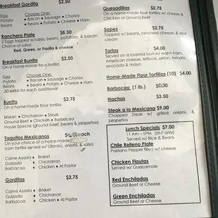 a menu for a mexican restaurant