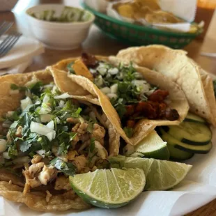 Asada (Steak) Taco, Carnitas (Pork) Taco, and Chicken Taco.