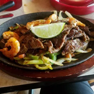 Beef and shrimp fajitas!