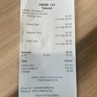 Receipt on a Tuesday