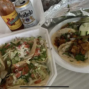 Chicken tacos and shrimp tacos