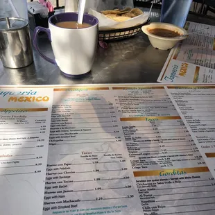 Menu y café