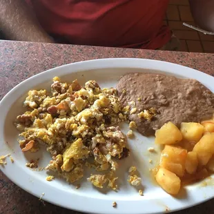 Scrambled eggs and bacon.