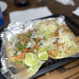 Street tacos (fajita and shredded chicken)