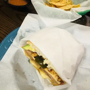 Torta Cubana, chips and salsa