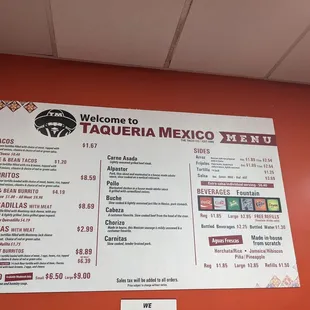 Latest menu. Carna sada and pastor is good