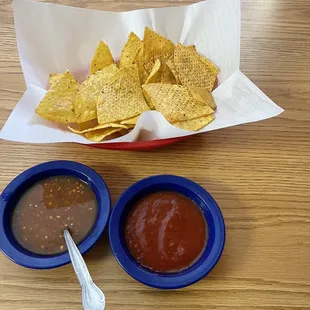 Chips with hot and mild salsa