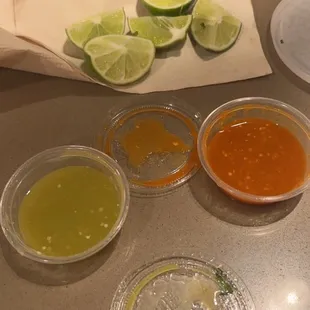 2 salsas for 5 TACOS and rock hard limes