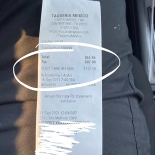 a receipt for a taqueria mexican restaurant