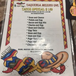 Taco menu