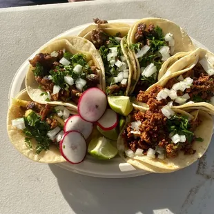 2 Al pastor tacos, 2 chorizo, 2 asada