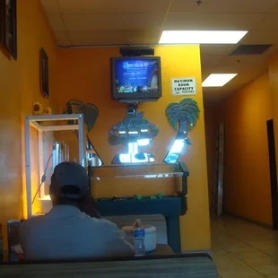 Chips &amp; salsa area, with TV