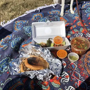 Torta, tacos, shrimp cocktail