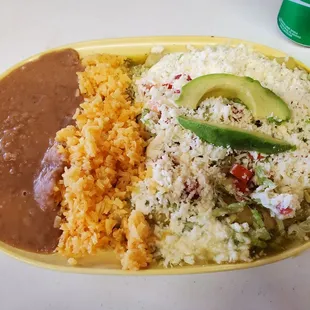 Chicken enchiladas with green sauce. Very spicy sauce.