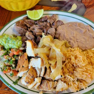 Steak chicken rice and beans