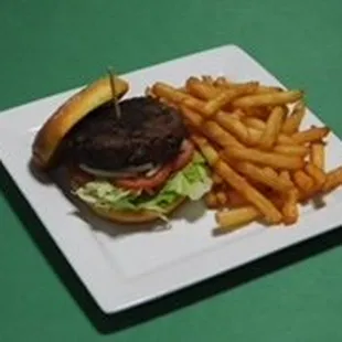 a hamburger and french fries