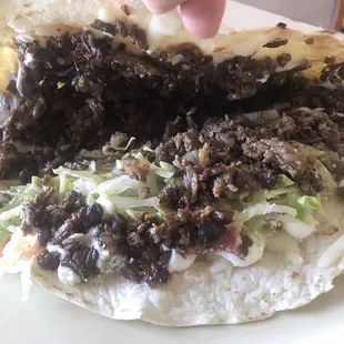 The inside of the carne asada gringa de harina