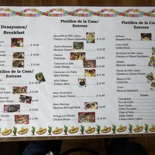 a menu for a mexican restaurant