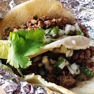 Beef fajita taco on corn tortilla