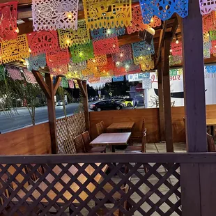 tables and chairs in a restaurant
