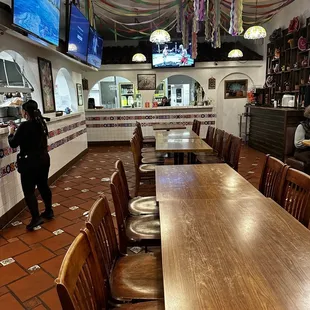 tables and chairs in a restaurant