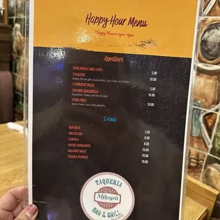 Happy hour menu
