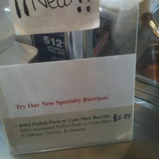 Bbq Pulled Pork W/ Cole Slaw Burrito