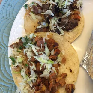 Al pastor and carne asada tacos.
