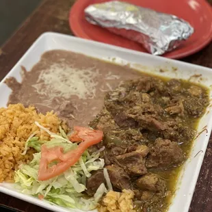 Chile Verde Combination with tortillas ($13.99)