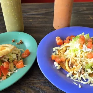 Beef tostado &amp; chicken gordita
