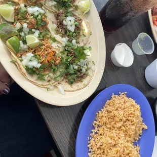 Taco Tuesday(6 mini tacos) and a side of Rice