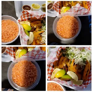 four different views of a meal