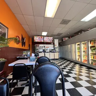 a black and white checkered floor