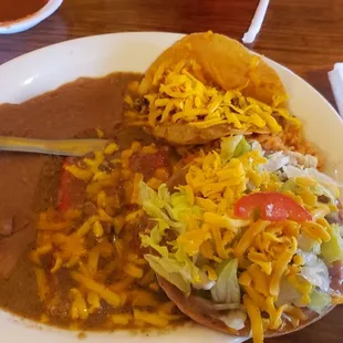 Ivonne plate.  2 enchiladas 1 puffy taco &amp; a chalupa.