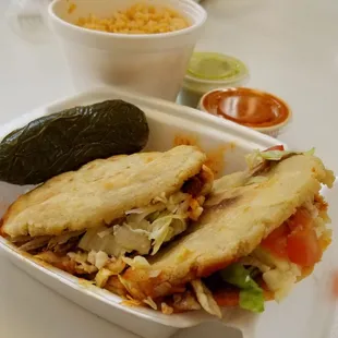 Nopales gorditas with side of rice