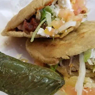 Nopales and carnitas gorditas