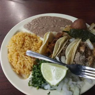#4 taco plate with pastor, barbacoa, carnitas $10.16