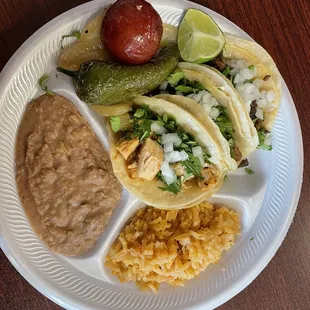 3 tacos- 2 steak one chicken