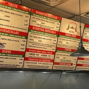 Menu inside  Taqueria Mora