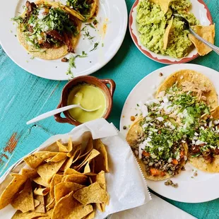 Al Pastor, Pollo Taco, Picadillo Taco, Guacamole